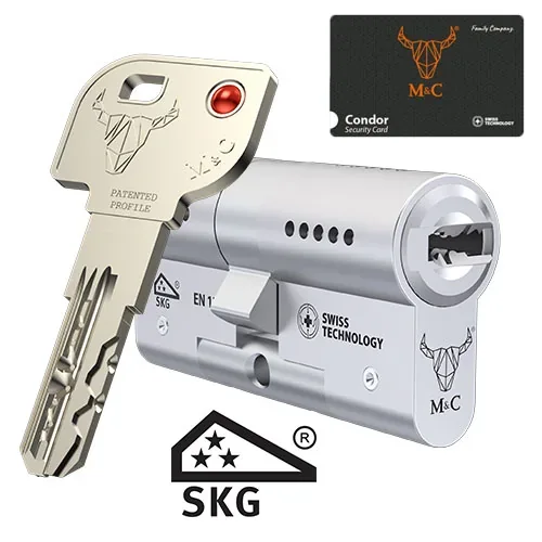 M&C Condor veiligheidscilinder met sleutel en SKG driesterren keurmerk